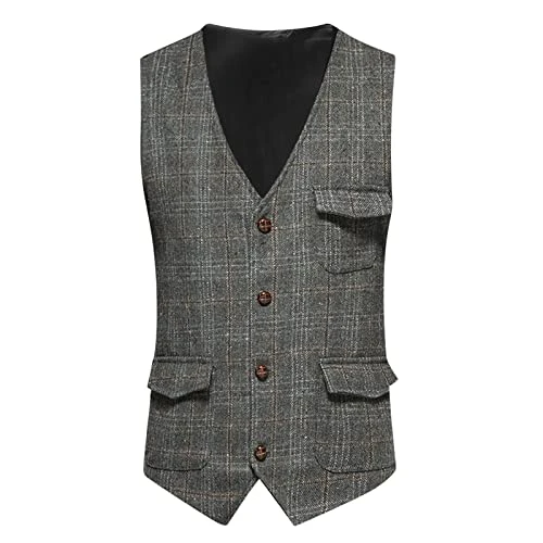 Men's Waistcoat Vest Formal Slim Fit Work Suit Standard-fit Mens Waistcoats UK Fancy Dress Leather Waistcoat Trendy Holiday Men's Blazers