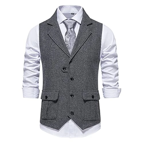 Men's Waistcoats Formal Casual Contrast Colour Lapel Waistcoat standard-fit Waistcoats for Men Casual v neck Trendy street wear Men's Blazers
