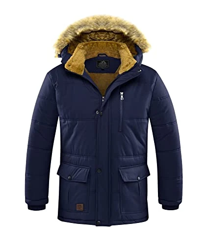 Men's Warm Fleece Jackets Thicken Windproof Ski Jacket with Detachable Hood Outdoor Work Coats with 