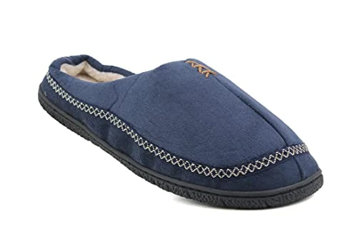 Mens Warm Fleece Lined Slip On Casual Hard Sole Winter Mules Slippers (9, Navy, numeric_9)