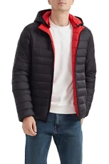 Men's Warm Lightweight Reversible Cotton Padded Jacket Detachable Hood Red XL
