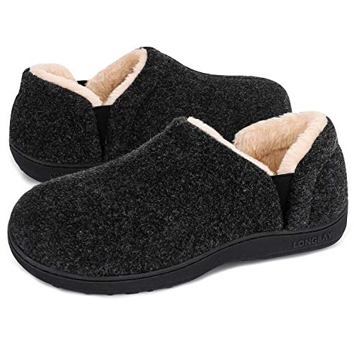 Men's Warm Memory Foam Slippers Home House Indoor Outdoor Anti-Slip Winter Shoes, 10/11 UK, Black