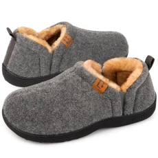Men's Warm Memory Foam Slippers Home House Indoor Outdoor Anti-Slip Winter Shoes Grey, 8/9 UK