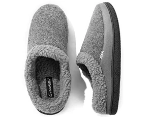 Men's Warm Memory Foam Suede Plush Shearling Lined Slip on Indoor Outdoor Clog House Fluffy Slippers Autumn Winter Breathable Shoes Grey UK Size 12-13