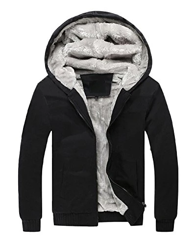 Men's Warm Plus Cashmere Hooded Sweater Front Zipper Thick Cardigan Long Sleeve Outcoat Black M