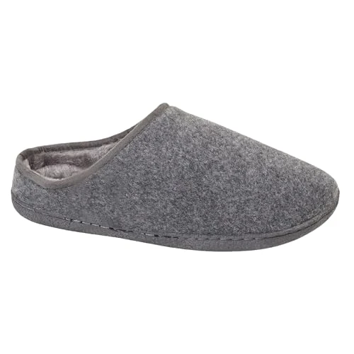 Mens Warm Slippers Slip On Mule Faux Fur Fleece Lined Memory Foam Shoes Size Grey-3 11