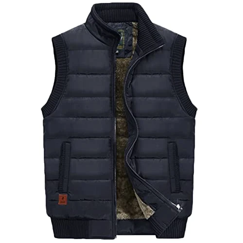 Men's Warm Winter Gilets Windproof Body Warmer Vest Padded Gilets Sleeveless Vest Quilted Puffer Padded Vest Outerwear Navy 6XL
