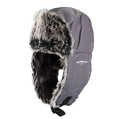 Men's Warm Winter Trapper Hat, Charcoal Nylon, L-XL