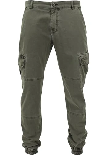 Men's Washed Cargo Twill Jogging Pants Trouser, Olive, 30W 31L UK