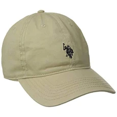 Men's Washed Twill Cotton Adjustable Baseball Hat with Pony Logo and Curved Brim Cap, Beige, One Size