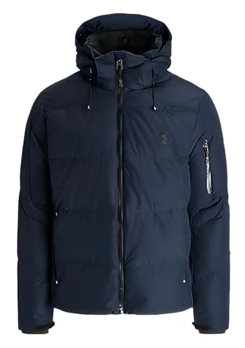 Men's Water Repellent Down Hooded Jacket (UK, Alpha, M, Regular, Regular, Navy)