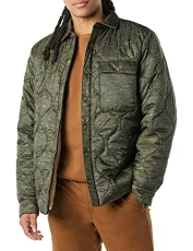 Men's Water-Resistant Sherpa Lined Quilted Shirt Jacket, Green Camo, XS Men's Water-Resistant Sherpa Lined Quilted Shirt Jacket, Green Camo, XS