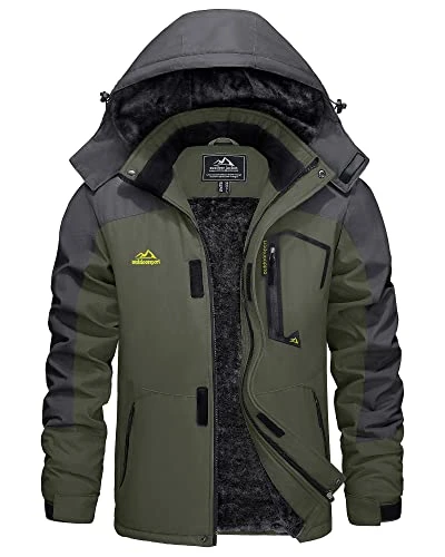 Men's Waterproof Fleece Jackets Winter Warm Ski Raincoats Outdoor Thermal Coats with Detachable Hood