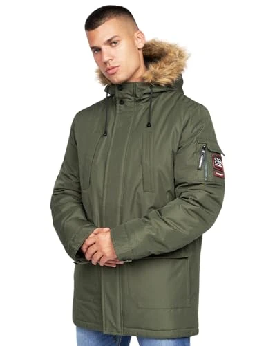 Mens Waterproof Parka Shower Resistant Padded Fur Hood Winter Coat Jacket by JeanBase Olive M