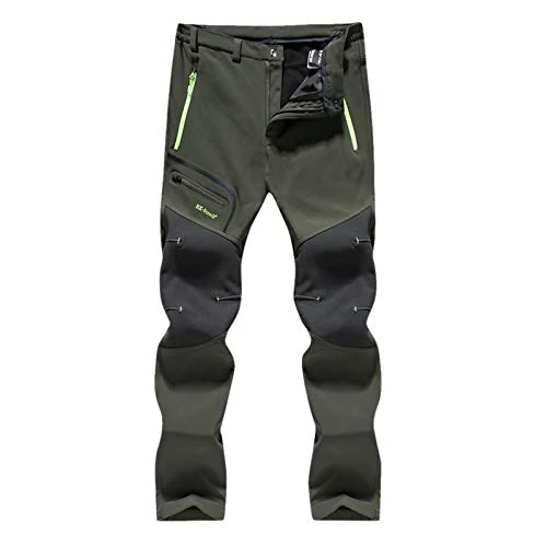 Men's Waterproof Windproof Outdoor Camping Hiking Warm Thick Trousers Cargo Trousers Boys S, Green, 