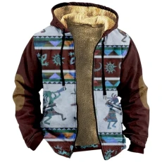 Men's Western Vintage Print Sherpa Fleece Lined Jackets Camo Zip Up Long Sleeved Henley Shirts for Son in Fisjing Shirts with Pocket（5-Blue,6X-Large）