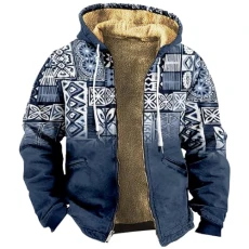 Men's Western Vintage Print Sherpa Fleece Lined Jackets New Hoodies Mens Silk Long Sleeve Shirt Big and Tall Golf Apparel Mens Hoodies 4XL Plus Size（5-Blue,Medium）