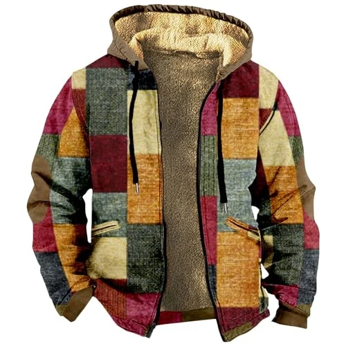 Men's Western Vintage Print Sherpa Fleece Lined Jackets Peacoat Mens Mens+tee+shirt+with+pocket Men'