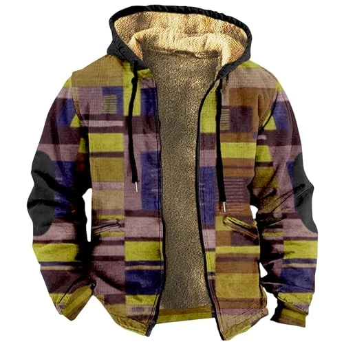 Men's Western Vintage Print Sherpa Fleece Lined Jackets Red T-Shirt Men Beige Long Sleeve Shirt Long Sleeve Womens Shirts Mens Red Joggers Plus Size（1-Multicolor,5X-Large）