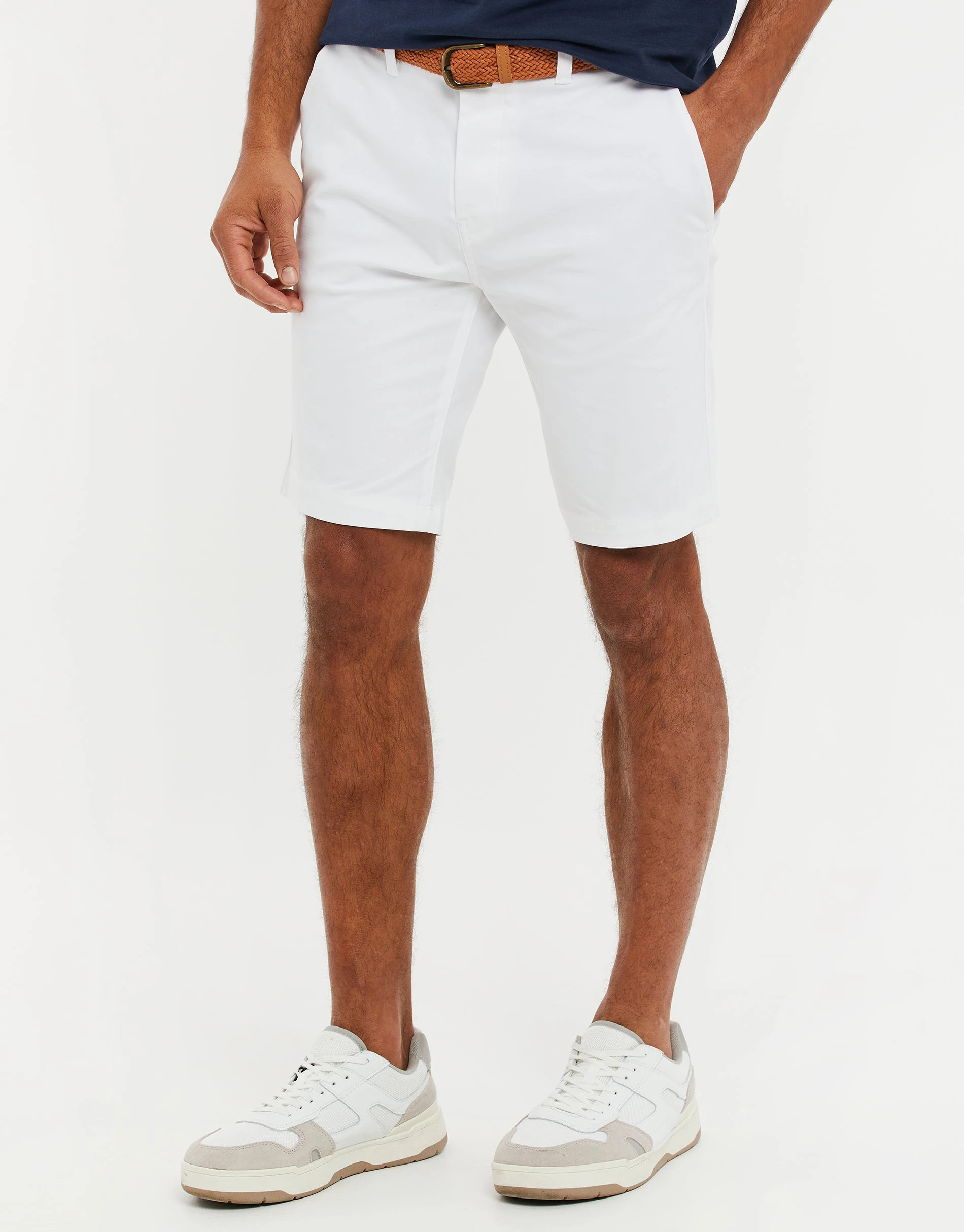 Men's White Belted Chino Shorts