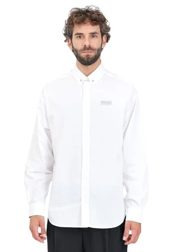 Men's White Casual Shirt with Piercing, White, 32