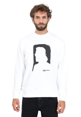 Men's White Crewneck Sweatshirt with Portrait Print XL, White, XL