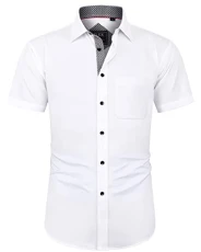 Men's White Dress Shirt Short Sleeve Regular Fit Casual Formal Shirt Button Down Wedding Business Work Office Stretch Non Iron L Men's White Dress Shirt Short Sleeve Regular Fit Casual Formal Shirt Button Down Wedding Business Work Office Stretch Non Iron L