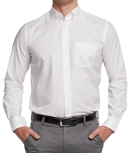 Men's White Oxford Shirt Long Sleeve Classic Fit Button Down Shirt (19.5" Collar)