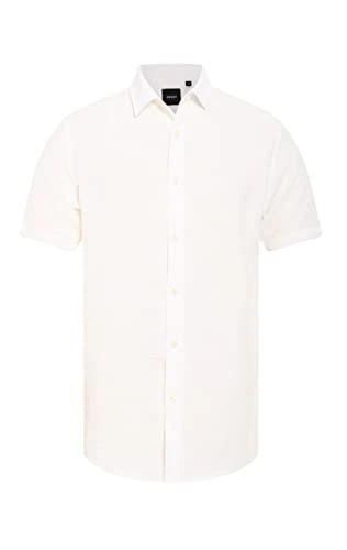 Mens White Seersucker Shirt Regular Fit Short Sleeve-XL