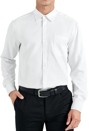 Mens White Shirts Long Sleeve Shirts for Men Adult Formal Dress Shirt Button Down Smart Casual Regul