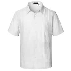 Men's White Short Sleeve Shirt Summer Casual Button Down Shirts Smart Office Beach Travel Breathable