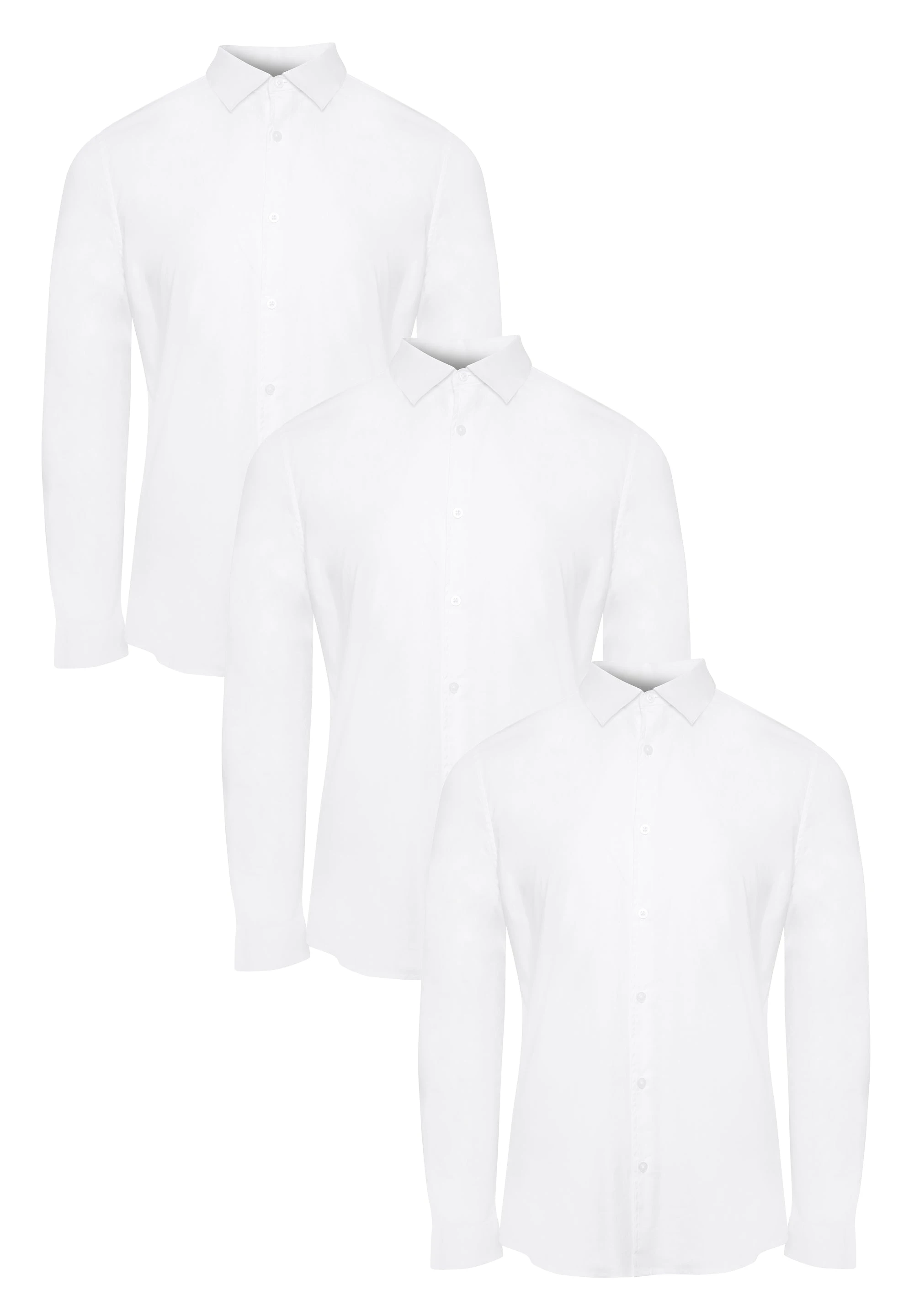 Men's White Stretch Cotton Poplin Long Sleeve Shirts (3 Pack)