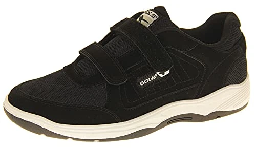 Mens Wide Fit EE Trainers Suede Leather Touch Fastening Shoes Size 12 UK Black White