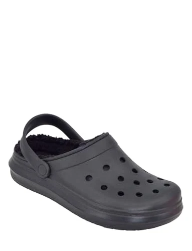 Men's | Wide Fit Fleece Lined Clog | Lightweight Waterproof Thermal Clogs | Black