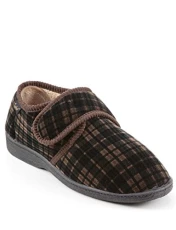 Mens Wide Fit Touch Fasten Slipper Brown 7 Mens Wide Fit Touch Fasten Slipper Brown 7