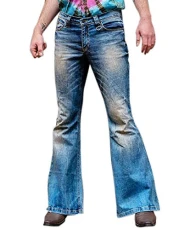 Men's Wide Leg Ripped Loose Flared Trousers New Stretch Men's Flared Jeans Indigo