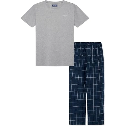 Men's Windowpane T-Pj Pyjama, Blue (Navy), XL (Pack of 2)