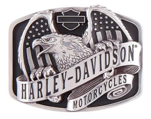 Men's Wings Over America Belt Buckle, Antique Silver HDMBU11402, Silver
