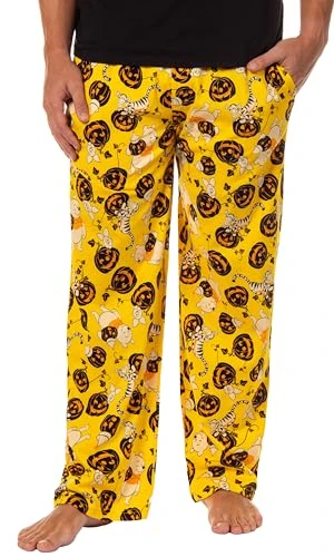 Men's Winnie The Pooh and Friends Jack-O-Lantern Lounge Bottoms Pajama Pants, Yellow, M