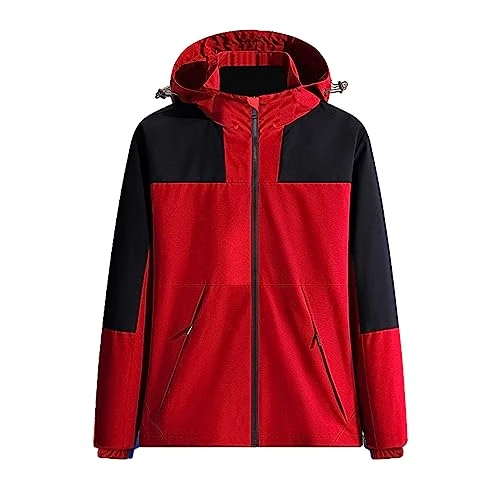 Men's Winter Bomber Jacket Warm Men's Fashion Casual Color Coordinated Zip Pocket Long Sleeve Coat Jacket Running Jacket Casual Sport Autumn Winter Men's Warm Lined Jacket, red, XXXL