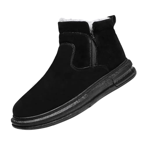 Men's Winter Boots, Thickened Warm Snow Boots with Zip-Up Thermal Boots, High Top, Comfortable Cotton Shoes, Non-Slip Fashion Boots, Round Toe, Outdoor Shoes, Flat Walking Shoes, black, 8.5