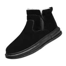 Men's Winter Boots, Thickened Warm Snow Boots with Zip-Up Thermal Boots, High Top, Comfortable Cotton Shoes, Non-Slip Fashion Boots, Round Toe, Outdoor Shoes, Flat Walking Shoes, black, 8.5