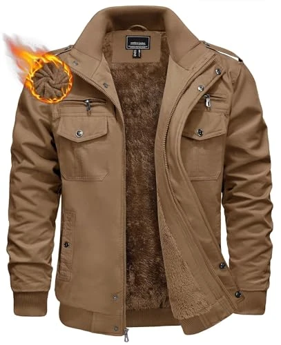 Men's Winter Cargo Fleece Jackets Warm Thick Military Jacket Windbreaker Coat with Multi Pockets, XX