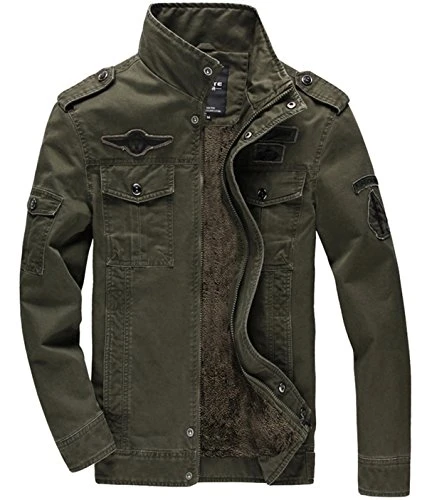 Men's Winter Coat Fleece Warm Cargo Military Jacket Multi Pocket Outerwear Army Green(Size:L)