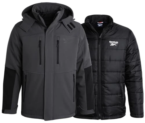 Men's Winter Coat –Softshell Jacket with Removable Puffer Coat – System Ski Jacket for Men (M-XXL), Charcoal Grey, Large