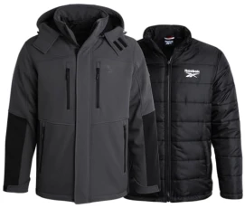 Men's Winter Coat –Softshell Jacket with Removable Puffer Coat – System Ski Jacket for Men (M-XXL), Charcoal Grey, Large