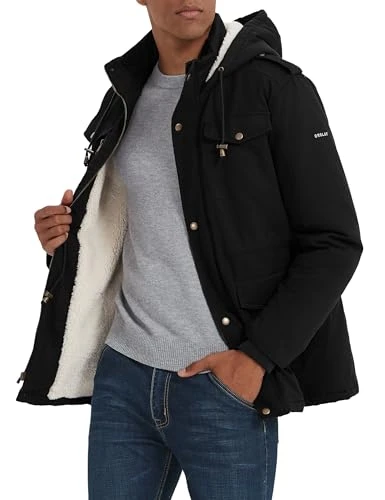 Men's Winter Coat Warm Parka Jacket Military Coat with Adjustable Drawstring Hood Black XXL