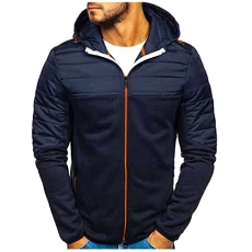 Men's Winter Leisure Sports Without Liner Quilted Zip Hooded Transition Jacket Hoodie Men's Zip, navy, L