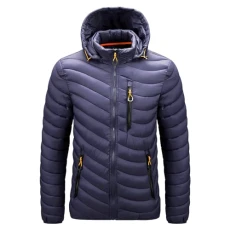 Mens Winter Lightweight Puffer Jacket Outdoor Warm Quilted Padded Jacket with Detachable Hood & Zip Pockets Navy Blue S