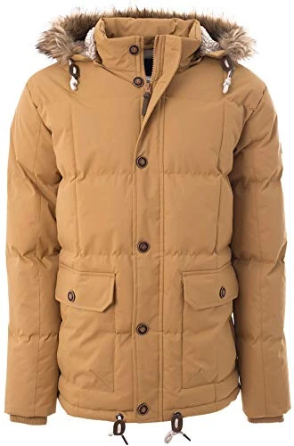 Men's Winter Padded Jacket Heavy Duty Detachable Hood with Fur Outerwear Parka Coat (XL, Brown)